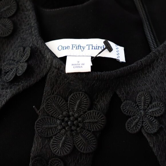 One Fifty Third Black Raised Applique Flower Teardrop Cutout Neck Dress NEW 2 - Picture 6 of 6